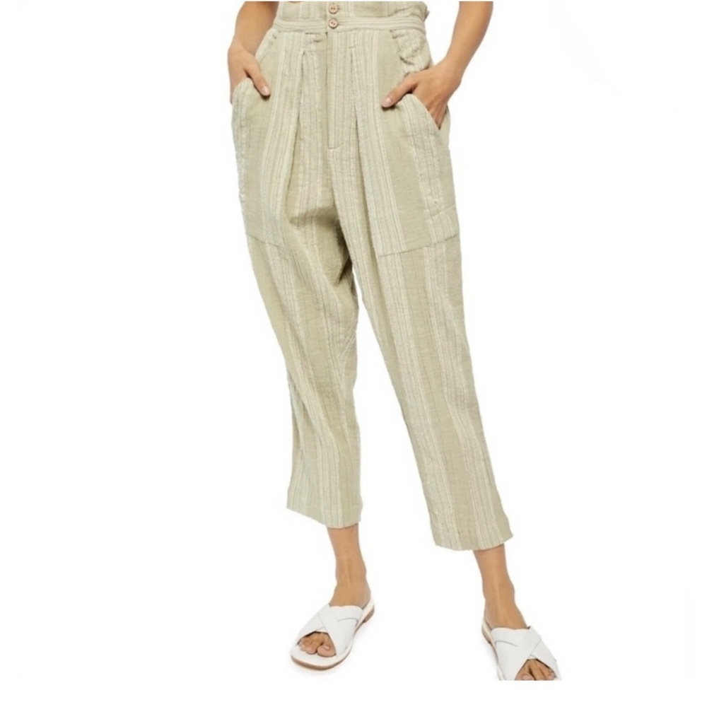 Free People Semi Sweet Cropped Pants in Sage Combo Super High Rise Small